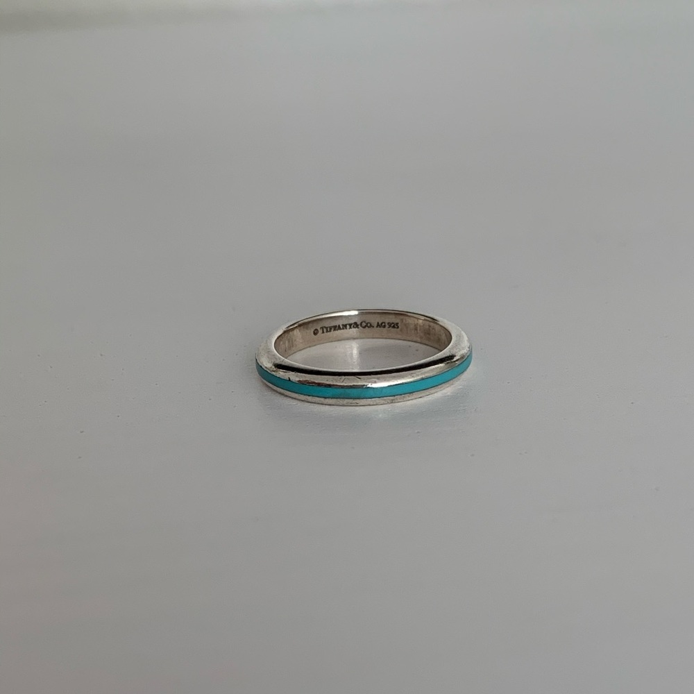 Tiffany & Co. Blue Enamel Stripe Silver Ring